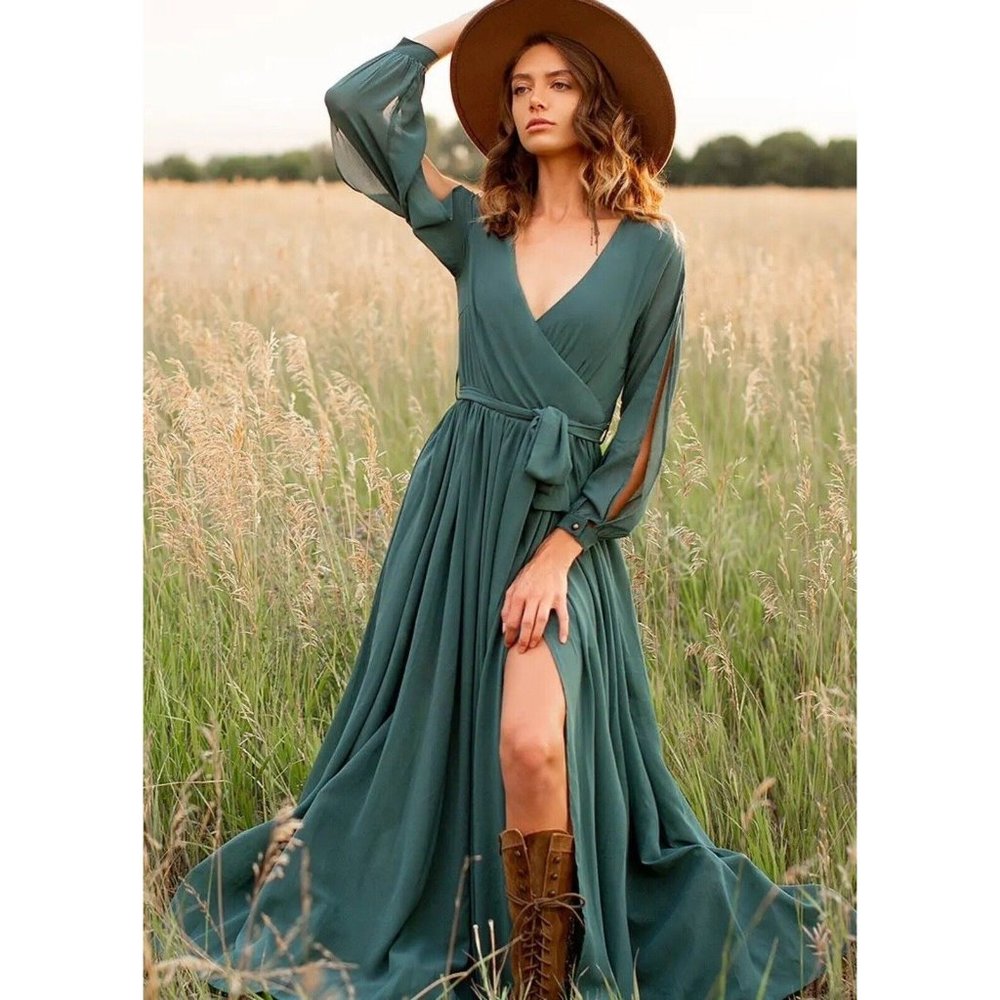 NWT MIA JOY Joyfolie Aniya Maxi Dress in Deep Teal - Women’s Size Medium Boho